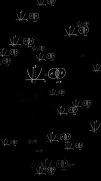 Scientific math vertical, math theory formulas isolated flying alpha channel animation Vertical Mathematics formula equation dynamically animate background 4K video