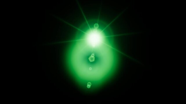 Realistic lens flare effect with vibrant green light beams.