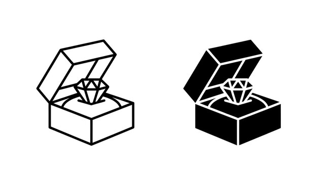 Diamond ring in jewelry box icon isolated on transparent background