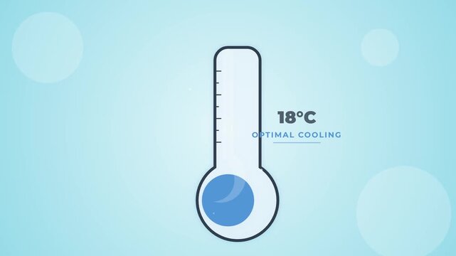 Minimalist thermometer animation showing 18 degrees Celsius for optimal cooling and climate control