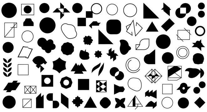 Black Geometric Shapes And Silhouettes On A White Background abstract