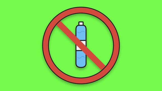 No plastic bottle prohibition sign on green screen background for environmental awareness
