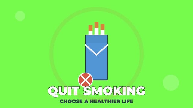 Quit Smoking Animation with Cigarette Pack and Healthy Lifestyle Message on Green Background
