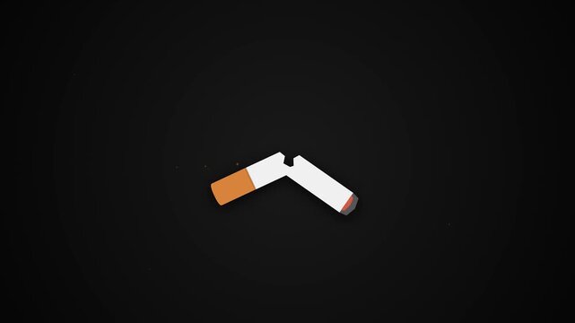 Minimalist animation of a broken cigarette on black background symbolizing quitting smoking habit.