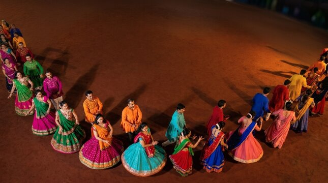 Joyful Indian Dancers Celebrate Cultural Festival with Vibrant Garba