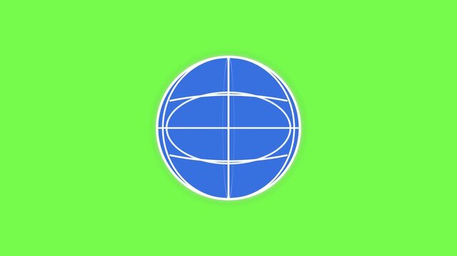 Stylized blue globe icon with white grid lines isolated on green screen background