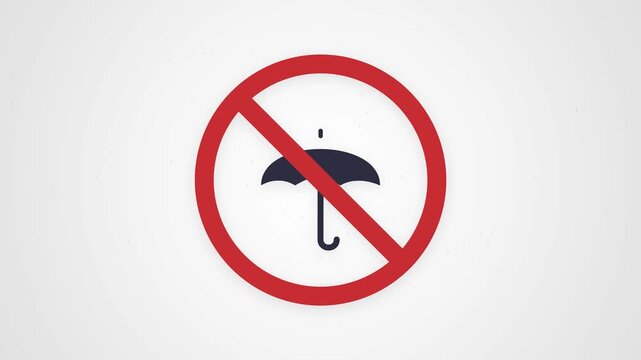 Prohibition sign with umbrella icon representing keep dry instruction for shipping and packaging