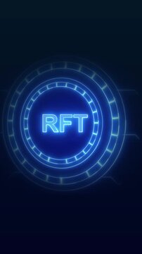 Circular interface animation with rft acronym hud layout Circular interface global world map background Circular interface text tracker display panel on black