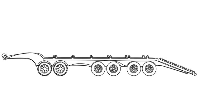 Side view of multi axle trailer on white background.