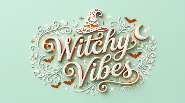 Witchy vibes decorative text with hat and stars