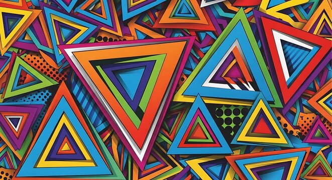 Vibrant geometric pattern with intersecting triangles and lines.
