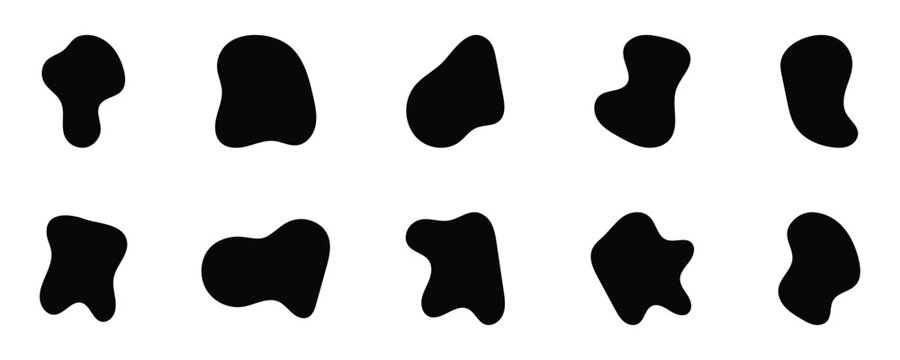 Blob abstract fluid shapes hand drawn collection in black color. wavy different form. Soft round oval pattern background. Vector illustration isolated on white background.