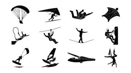 Fototapeta premium Collection of extreme sports and parachuting silhouettes
