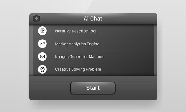 Dark theme AI chat tool selection menu modal user interface design template