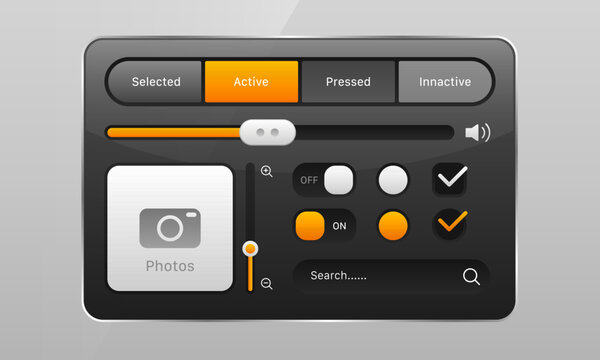 Dark orange UI controls kit user interface design template