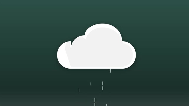 Minimalist animated rain cloud icon with falling droplets on dark teal background motion graphic