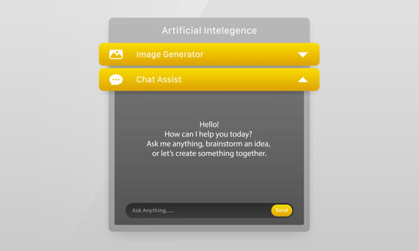 Yellow AI chat assistant and image generator widget user interface design template