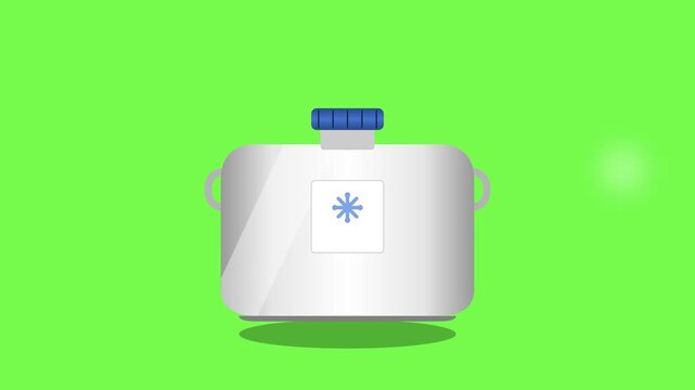 Vaccine transport cooler box icon animation on green screen background