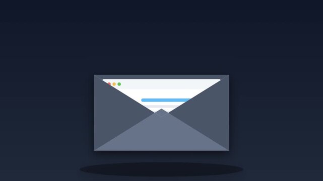 Minimalist motion graphics of an envelope opening to reveal a digital user profile interface