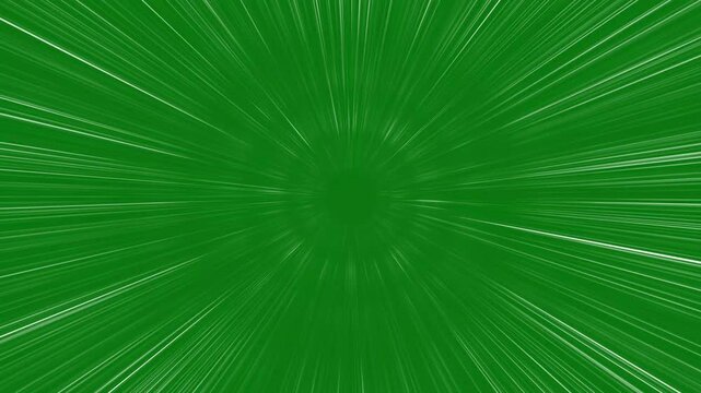 White anime motion zoom lines racing toward the center, comic book action effect, sharp radial streaks, dynamic acceleration trails, deep green background, seamless loop animation, 4K.