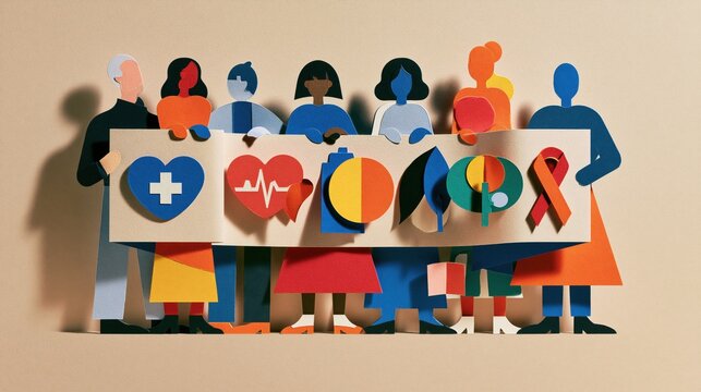 Diverse Group Holding Health Awareness Symbols in Paper Cutouts
