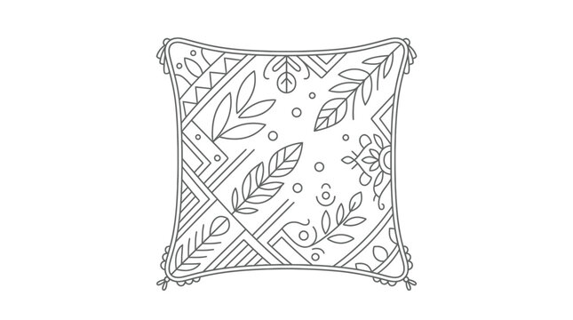 Floral ornament cushion design a black and white line illustration