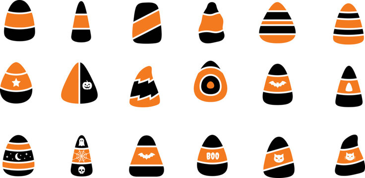 Collection of vibrant clownfish tails displaying unique black and orange patterns against a white background