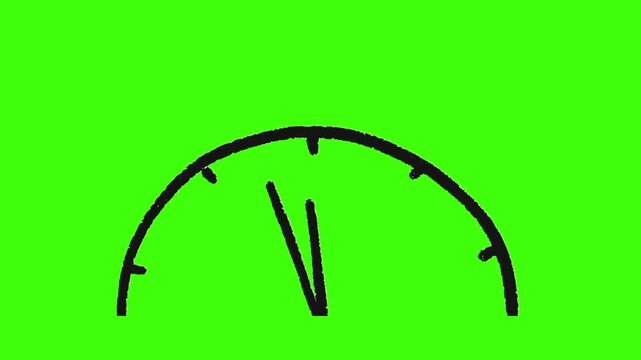Hand drawn clock animation showing time passing rapidly on green screen background for creative motion design project video footage
