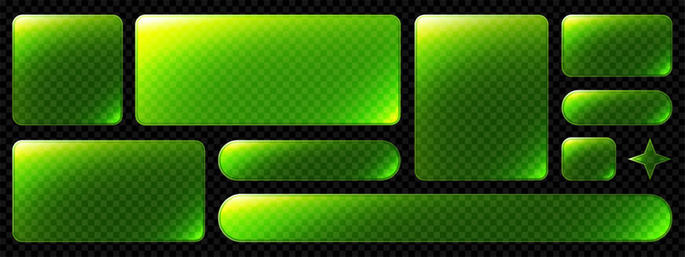 Green glass frame and transparent light star button with gradient. Futuristic rectangle overlay and technology highlight for neon geometric menu design. Website plaque and scifi browser aura kit