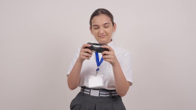 Indian Schoolgirl Playing Game with Controller