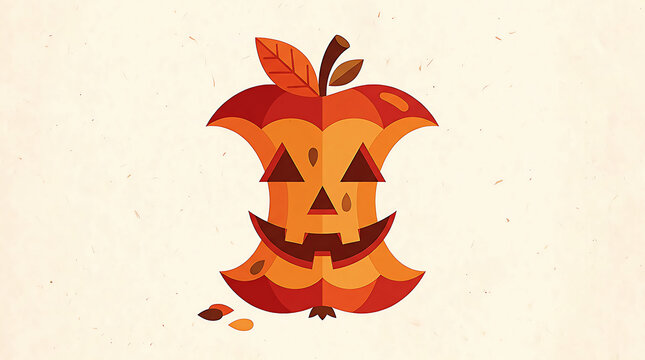 An apple core carved into a jack o lantern face is a festive autumnal illustration jackolantern
