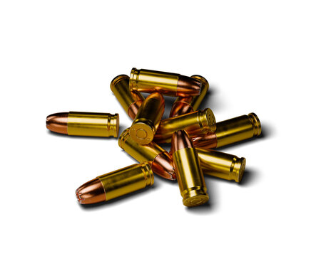 Pile of Metallic 9mm Hollow Point Bullets 3D Render Isolated on Transparent Background