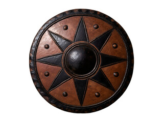Naklejka premium Vintage leather shield with star motif isolated on transparent or white background, png