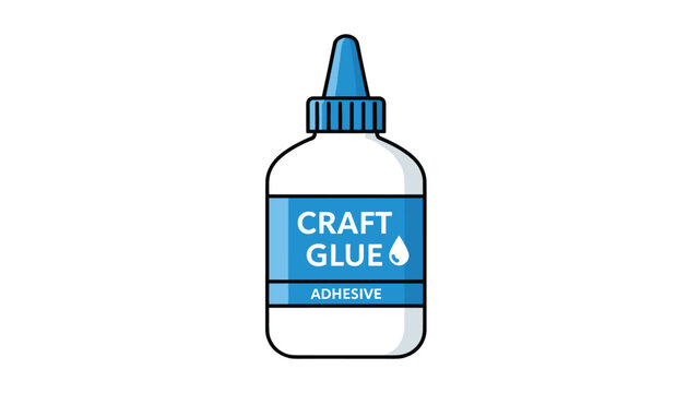 Squeeze bottle of white liquid craft glue with blue label and nozzle isolated on a clean white background.