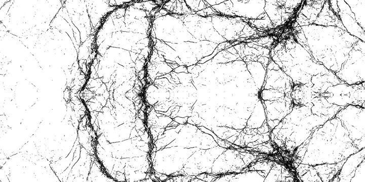 Abstract black and white grunge texture with distressed ink splatter and crack patterns.