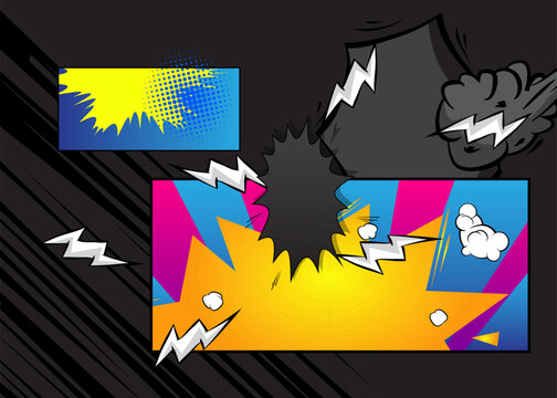 Cartoon background on black, comic book backdrop. Retro vector comics pop art design.