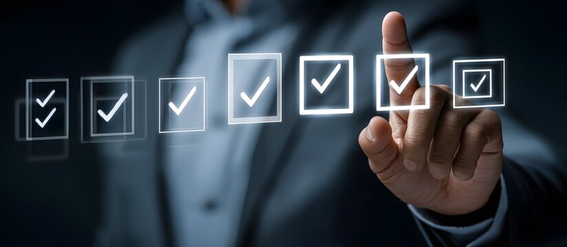 Verification and business compliance concept with businessman using a digital checklist interface