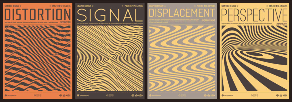Wavy striped pattern. Optical illusion. Dynamic background. Displacement from multiple sliced lines. Illustration for brochure, poster, cover, card, presentation, flyer or banner.