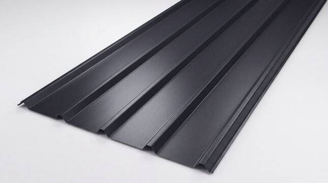 Dark grey corrugated roofing sheet metal material creates calm industrial aesthetic for construction projects and structural design