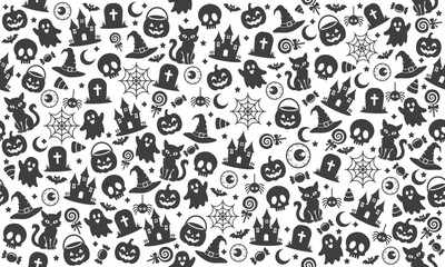 Obraz premium Halloween Seamless Vector Pattern for Wrapping Paper, Textile, Wallpaper and Packaging, Spooky Graveyard Repeat Background