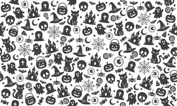 Halloween Seamless Vector Pattern for Wrapping Paper, Textile, Wallpaper and Packaging, Spooky Graveyard Repeat Background