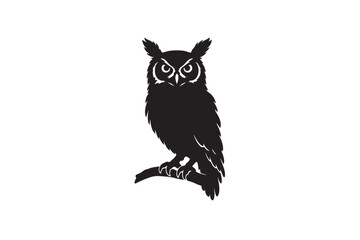 Fototapeta premium Owl Silhouette Black Vector Icon Isolated on White Background