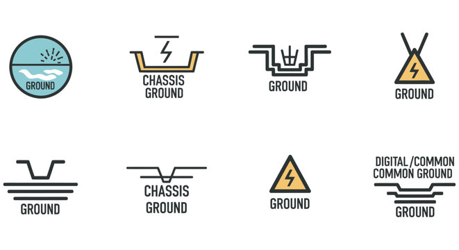 Grounding symbols collection black line icons on a white background