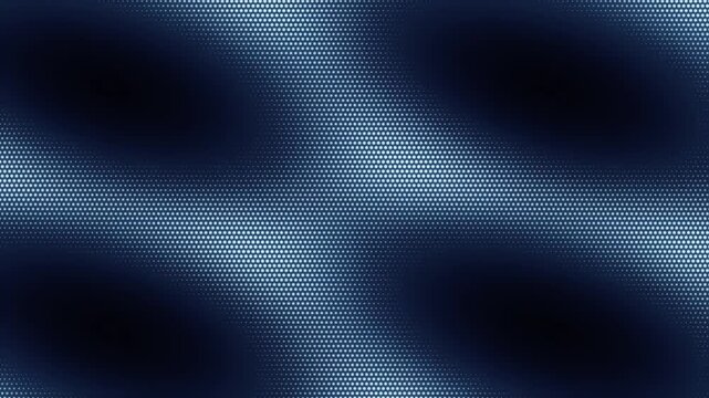 Glowing Dark Blue LED Dot Matrix Organic Soft Wave Motion Background Loop, Abstract Cyan Halftone Fluid Light Grid Animated Texture for Concert Stage Screen, Modern Digital Presentation and Technology