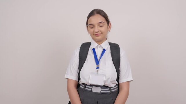 Indian Schoolgirl with Backpack Smiling