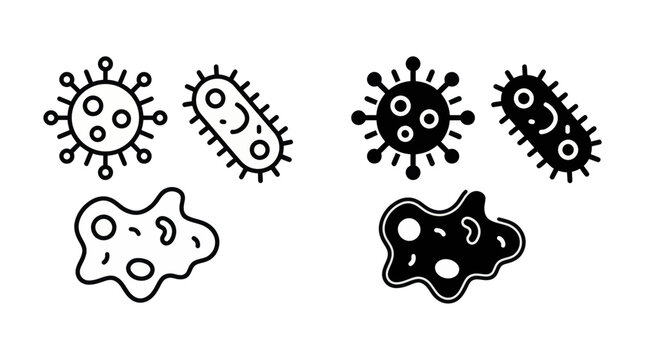 Set of hand drawn doodle style bacteria virus and amoeba microorganisms isolated on a white background for scientific design