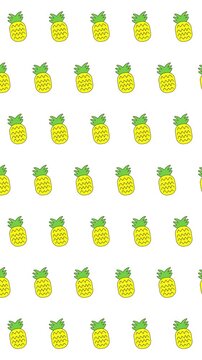 Seamless looping pattern animation of pineapples on a repeating background, a fresh, colourful tropical fruit design with a fun summer feel. Vertical video animation 