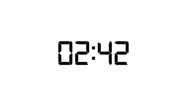 Digital countdown timer clock with black led numbers on white background