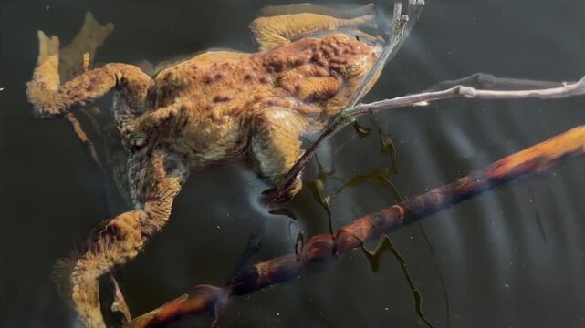 Frog in the lake. Frog swims in the water with other frogs