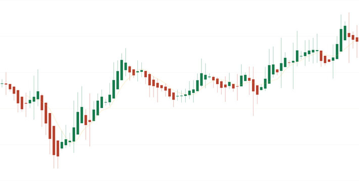 Dynamic financial candlestick chart representing market volatility and price recovery isolated on transparent background for stock trading platforms, financial news, and economic data presentations.
